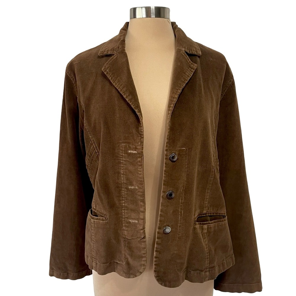 VTG Y2K Marcelle Renee Brown Corduroy Button Front Blazer Size L/XL Fall Casual